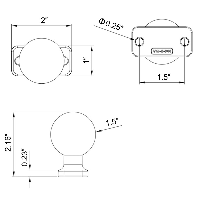 WINDFRD C Size 1.5" Track Ball Mount Base for Boat