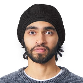 CHARM Boho Slouchy Knit Beanie for Women, Mens Fashion Rasta Tam-Style Hat for Fall & Spring Made in Korea Black