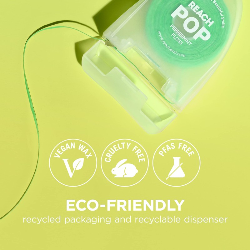 REACH POP Dental Floss, Peppermint, Plaque Remover for Teeth, Shred