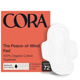 Cora Organic Pads | Ultra Thin Period Pads with Wings | Regular Absorbency | Ultra-Absorbent Sanitary Pads for Women | 100% Organic Cotton Topsheet  (72 Count)