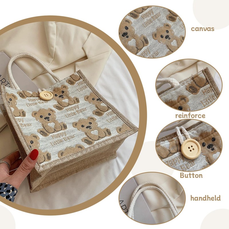 HINFHI 3 Pieces Cartoon Bear Tote Bag, Cute Storage Bag,