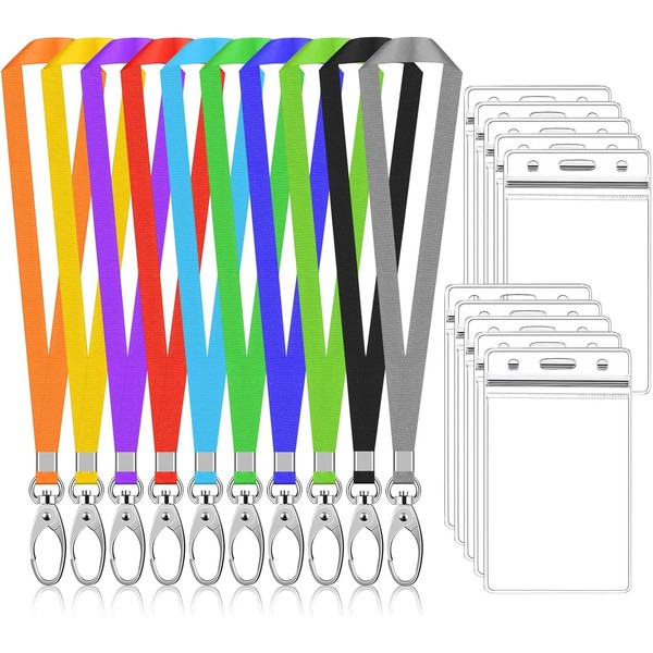 10 Sets of ID Card Holder with Strap, Transparent Waterproof