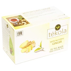 Tekola, Ceylon Black Tea with Natural Ginger Root. A premium blend of 100% pure Ceylon Tea with ginger. Robust, flavorful, and invigorating with the spicy sweetness of ginger, 25 Count (Pack of 2)