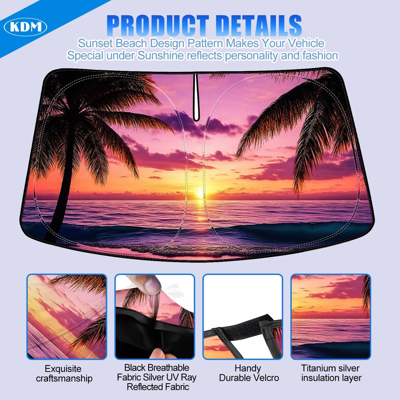 KDM Sunset Beach Style Windshield Sun Shade Fit for 2015-2024