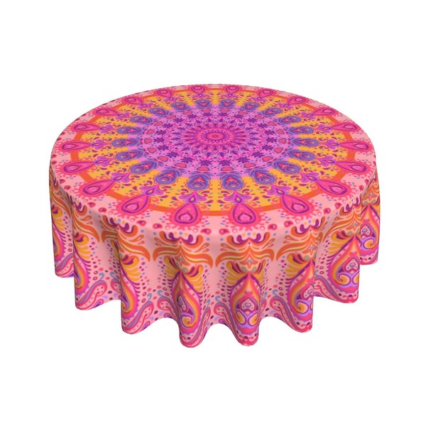 FREEHOTU Mandala Flower Round Tablecloth Thicken Desk Cloth Washable Table