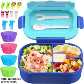Kid's lunchbox with 4 compartments for girls and boys with cutlery, muffin liners, microwave, dishwasher and fridge safe - Color: Purple