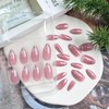 24Pcs Christmas Almond Press on Nails Snowflake Pink Medium Almond