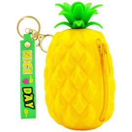 FUSMYE Pineapple Coin Purse Pouch, Silicone Novelty Funny Wallet Gifts For Pineapple Lover women kids, Portable Small Storage Bag, Realistic Looking Pineapple Decorations, Zipper Wristlet Wallets