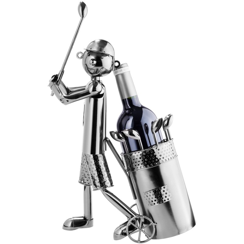 BRUBAKER Flaschenhalter Golfspieler beim Abschlag Metall Skulptur Geschenk mit Geschenkkarte