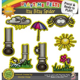 Playtime Felts Itsy Bitsy Spider Nursery Rhyme Felt Set | PRECUT & Ready to Play Felt Story Pieces for Flannel Board Teaching - Adorable Felt Characters