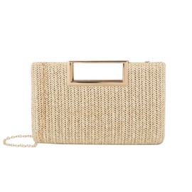 COAIMANEY Womens Straw Woven Clutch with Metal Handle, Raffia Weaving Shoulder Bag Purse for Summer Wedding Prom Party Beach