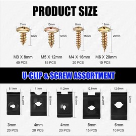 170PCS Automotive Screws and Clips Assortment Kit, Car U-Clip and Screw Assortment Kit, 9 Different Sizes Automotive U Nut and Screw Clip Replacement Parts for Dash Door Panel Interior