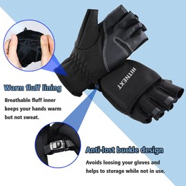 HITNEXT Bicycle Gloves Black, Winter Convertible Mittens Flip Fingerless Gloves Mountain Bike Motorcycle Fishing Gloves, Touchscreen Cycling Photography Gloves for men women ladies