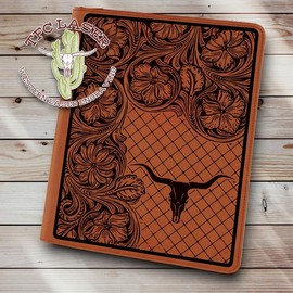 Western Small Portfolio with Notepad - Various Designs - Design: Longhorn Tooled