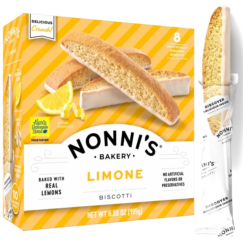 Nonni's Bakery Limone Biscotti Cookies, Individually Wrapped Coffee and Tea