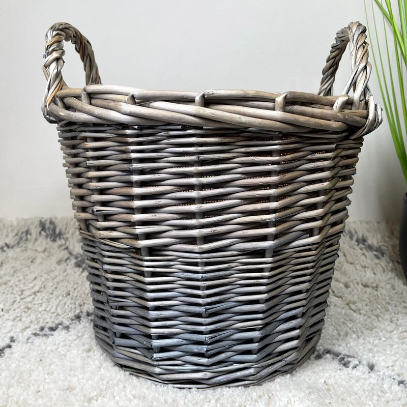Wicker Lined Log Basket Classic Round Fireplace Storage Grey Woven