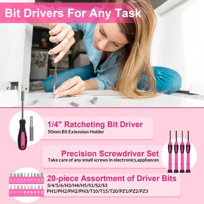 THINKWORK Pink Tool Set - 40 Piece General Household Hand