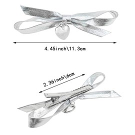 6 PACK Silver Leather Heart Pendant Hair Clips Kawaii Sweet Metal Hair Accessories Alligator Clips