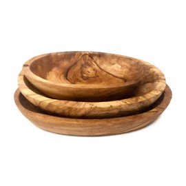 Verano Spanish Ceramics Tunisian Olive Wood Trio Oval Serving Dish Set - Home Dining Room Table Kitchen Restaurant Café Bar Appetiser Snack Serving Sharing Bowls - 13x8cm, 16x9cm & 19x11cm