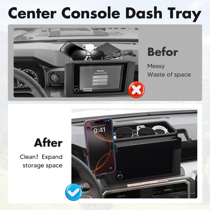 FIILINES Center Console Dash Organizer with Phone Holder for Toyota