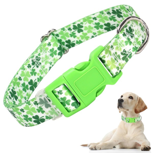 Dog Collar for Large Dogs, Irish Green Shamrock Clovers Dog
