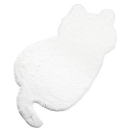 zhxinashu Cute Cat-Shaped Fluffy Area Rug, Shaggy Rugs for Bedroom, Soft Faux Fur Carpet for Living Room, Hallways, Kids' Room Decor(White)