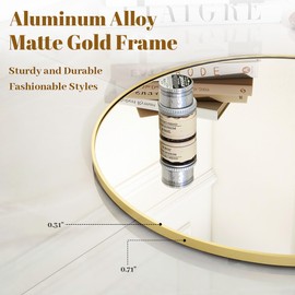 VooBang VooBang Gold Round Bathroom Mirror, 20 inch Circle Mirror, Round Wall Mirror with Simple Metal Frame, Modern Round Hanging Mirror for Bathroom, Hallway, Living Room, Gold Frame