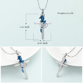 Butterfly Cross Necklace for Ashes Birthstone Rose Flower Cremation Jewelry for Women Gilrs Keepsake Memorial Ashes Pendant (Silver-blue)