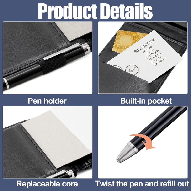 PLMMOUT 10PCS Mini Pocket Notepad Holder Set,Durable Cover,8Pcs 3"x5" Memo