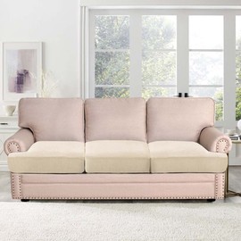 H.VERSAILTEX Stretch 3 Piece T Cushion Sofa Slipcovers Individually Sofa Cushion Covers for 3 Cushion Couch Sofa Seat Cushion Covers with Elastic Bands Featuring Thicker Jacquard Fabric, Natural