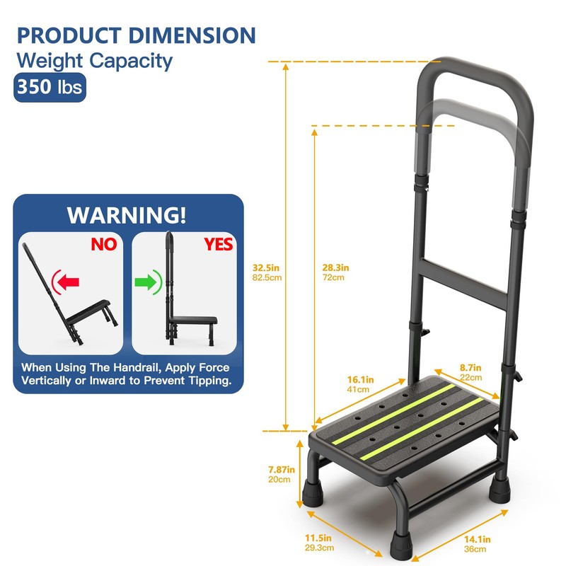 Packve Step Stool with Handle for Elderly Adults, Adjustable Handrail