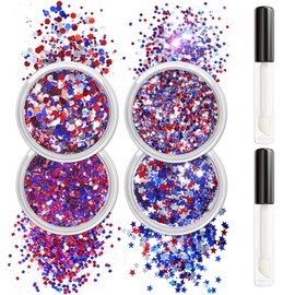 Allstarry Chunky Body Glitter 4 Colors Cosmetic Patriotic Face Glitter Independence Day Hair Sequins Sparkle Veterans Day Eye Flakes 4th of July Accessories for Olympics Party Women Face Paint Makeup