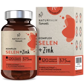 NaturRaum Selenium + Zinc Complex Capsules, 120 Extra Small Capsules, 200 mcg L-Selenomethionine + 15 mg Zinc Gluconate, High Dose for Vegans and Vegetarians, No Magnesium Stearate