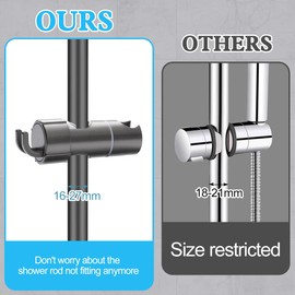Universal Shower Head Holder, 16-27 mm, Adjustable, 360° Rotatable with Sliding Clamp + 2 Hooks, for Sliding / Shower Rail, Bathroom Replacement Shower Head Holder (Grey)