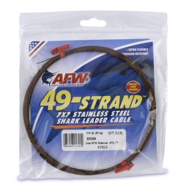 American Fishing Wire 49 Strand, 7x7 Stainless Steel Shark Leader Cable, 175 lb / 80 kg Test, 036 in / 0.91 mm Dia, Camo, 30 ft / 9.2 m