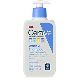 CeraVe Baby Wash & Shampoo | 8 Ounce | Fragrance, Paraben, & Sulfate Free Shampoo for Tear-Free Baby Bath Time