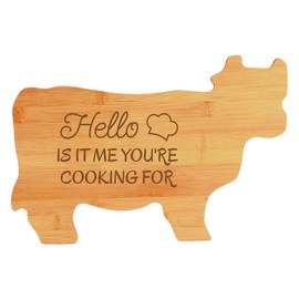 Designs ByLITA Hello Is It Me You're Cooking For (14.75 x 9.75") Cow Shape Cutting Board | Funny Decorative Kitchen Chopping Board