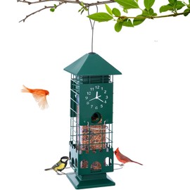 Squirrel Proof Bird Feeders Metal Mesh for Outdoors Hanging Weight Activated Anti Squirrel Wild Bird Feeder Waterproof for Finch Cardinal and Chickadee Easy to Fill, Decor Backyard (Green)