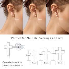 Loutade Silver Stud Earrings for Women Men Girls, 3 Pairs 925 Sterling Silver Cross Stud Earrings Set, Hypoallergenic Earrings Silver Simple Flat Cross Cartilage Sleeper Cross Stud Earrings for Gift