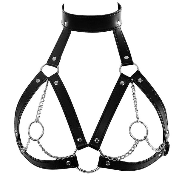 Punk Leather Body Harness Bra for Women Gothic Tops Chest Breast Strap Adjust Plus Size Festival Rave Costume (Black)