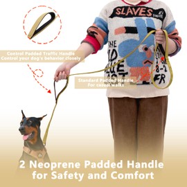 LIEVUIKEN Dog Leash 5ft Long, Double Handle Dog Leash for Safety Control Training, Heavy Duty Dog Leads with Traffic Padded Handles, Reflective Leashes for Small Medium Large Dogs(5ft, Brown)