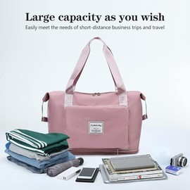 Large Sports Bag for Men and Women, Foldable Travel Bag with Fixed Shoulder Strap, Crossbody Bag, Travel Bag with Wet Bag, Lightweight Waterproof Travel Handbag, Purple, Unisex