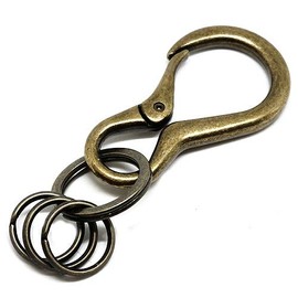 BRASS STORE Carabiner Key Chain with Antique Double Ring (Bronze) Key Ring Men's Women's Antique Gold Vintage, brown (bronze)