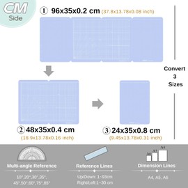 iMAT Flip Cutting Mat M Type – Foldable to A4-Like Size (24×35 cm), Expands to 96×35 cm, Double-Sided (Inches/CM Scale), Ideal for Craft Projects (Translucent)