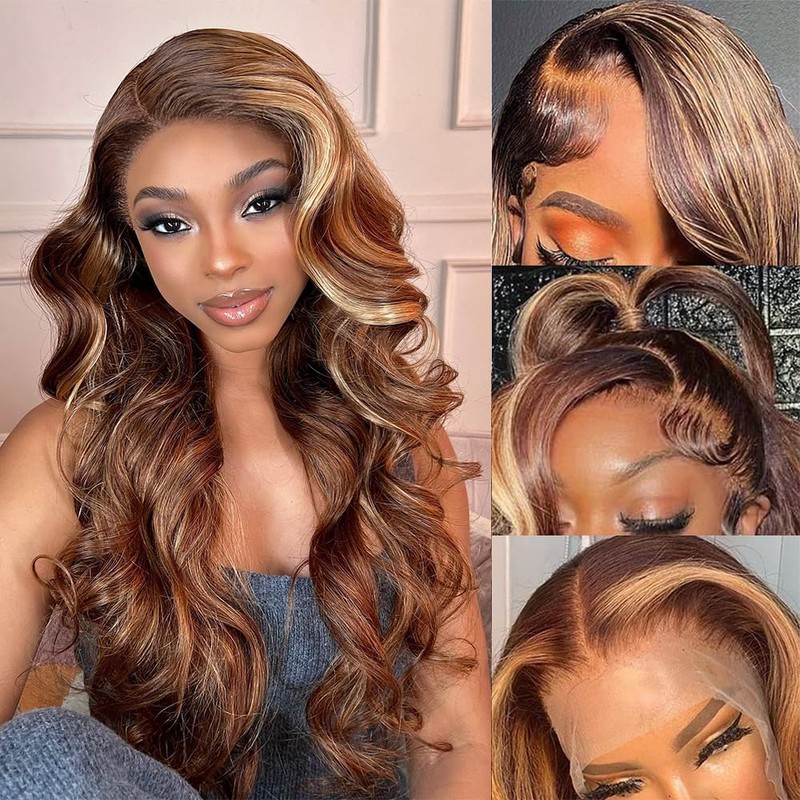 Honey Blonde Ombre Lace Front Wig Human Hair 4/27 Highlight