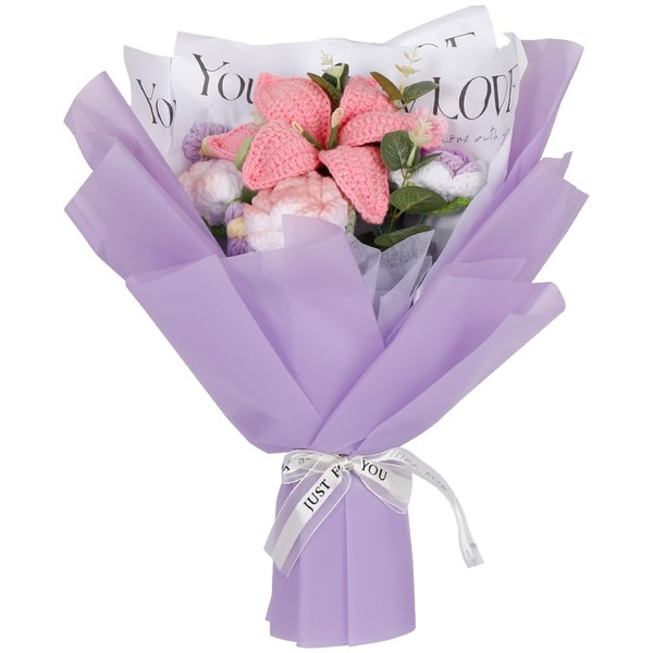 Tifflake Large Crochet Flower Bouquet Tulip Rose Carnation: Completed Knitted