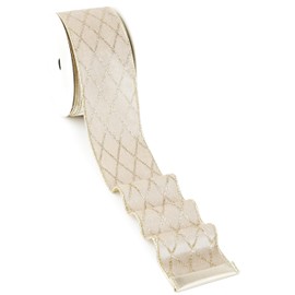 Mayreel Champagne Gold Christmas Tree Ribbon 2.5 Inch, Metallic Diamond Glitter Velvet Wired Edge Lattice Ribbon for Gift Wrapping, Floral Craft, Bows, Wreaths, Garland, Holiday Decor,10 Yards