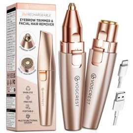 VG VOGCREST Recortador de Cejas y Facial: 2 en 1 Recargable para Depilación Facial y Cejas - Afeitadora Corporal con Luz LED Integrada (Oro Rosa)