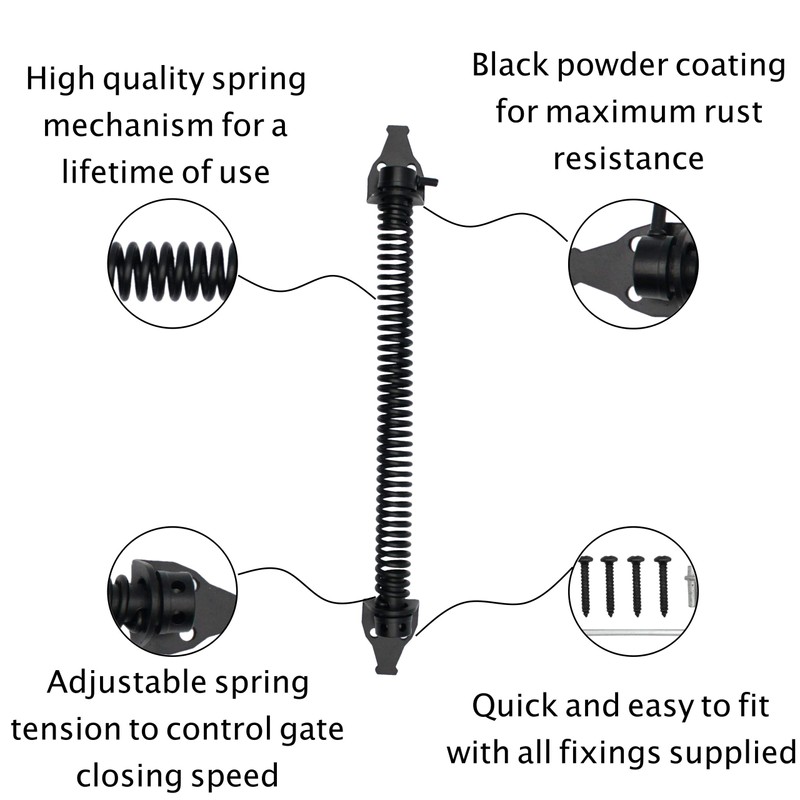 Adjustable Gate Spring 14" Automatic Strong Closer Black