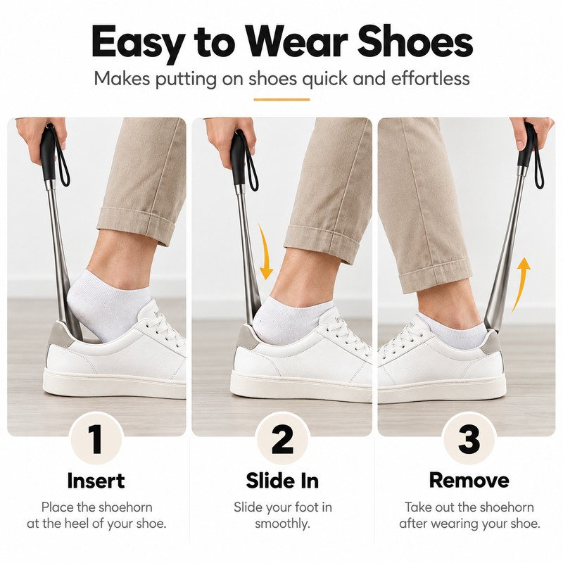 16.5-Inch Stainless Steel Shoe Horns, 2-Pack Long Handle Shoe Helpers
